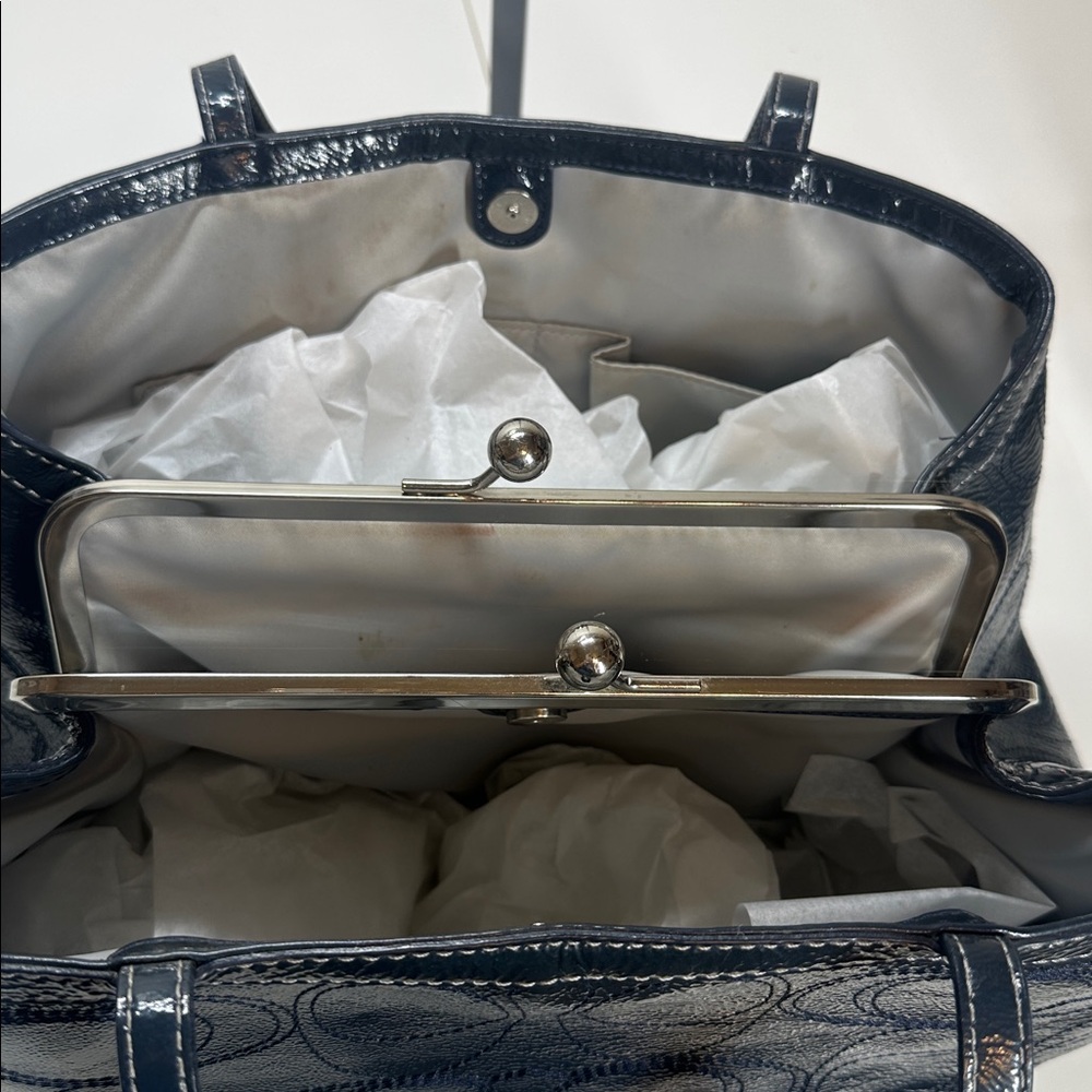 Coach Madison Navy Patent Leather Satchel Shoulder Bag - Picture 15 of 15
